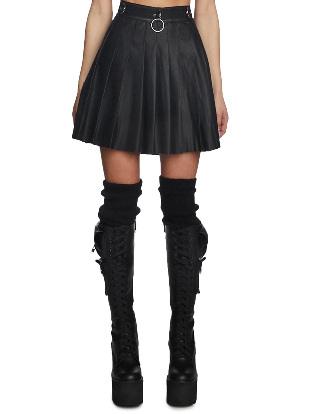Current Mood Spade Pleated Pleather Mini Skirt with O-Ring Details, XL (BNWT)